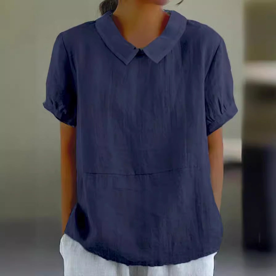 Leinenbluse für Damen: lässiger Schnitt, klassischer Kragen, halbe Ärmel, MODEGEIST