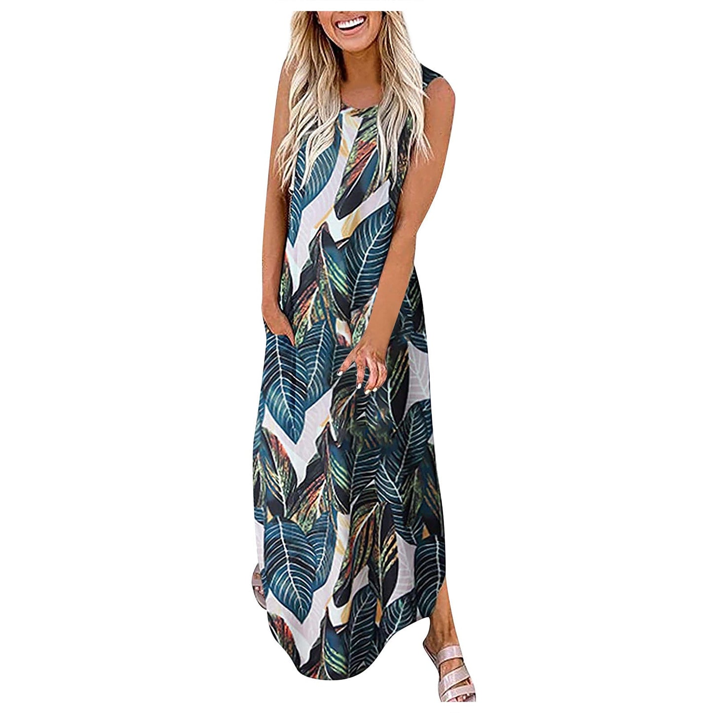 Leichtes Maxikleid für Damen mit tropischem Blätter-Print von MODEGEIST