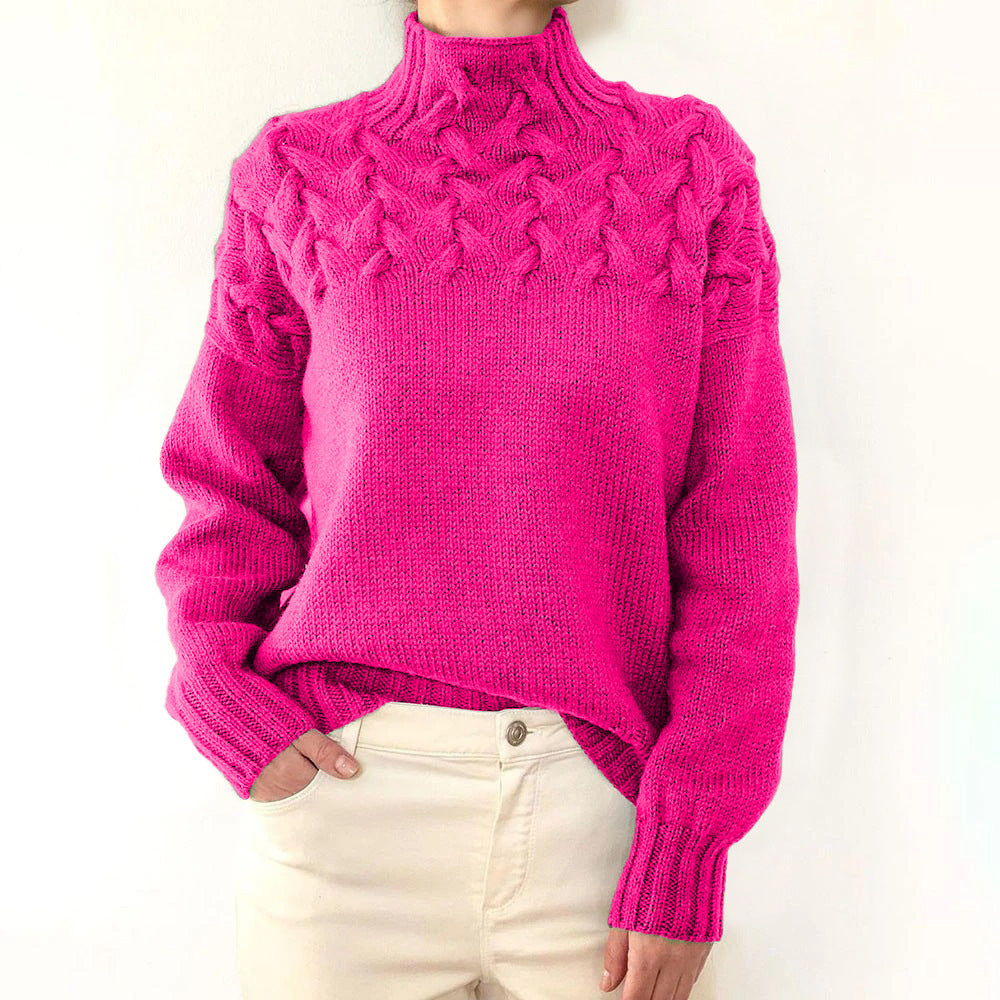 Damen Strickpullover mit hochgeschlossenem Kragen und trendigem Zopfmuster ModeGeist