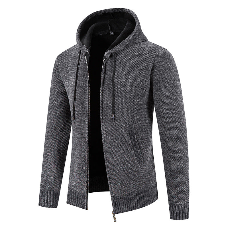 Herren Strickjacke mit Kapuze und strukturiertem Design ModeGeist
