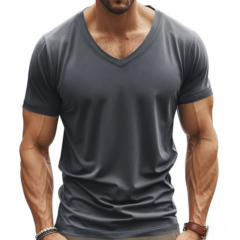 Herren V-Ausschnitt T-Shirt aus atmungsaktivem Baumwollmix mit modernem Schnitt ModeGeist