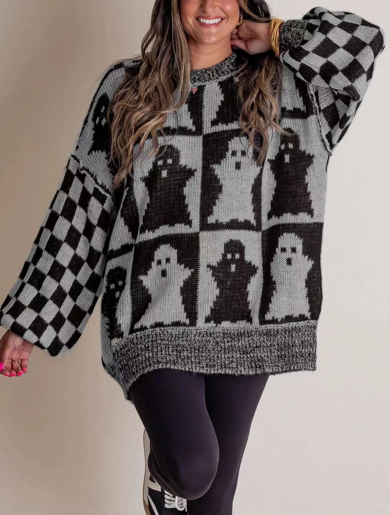 Damen Großer, gemütlicher Strickpullover mit Geisterdesign ModeGeist