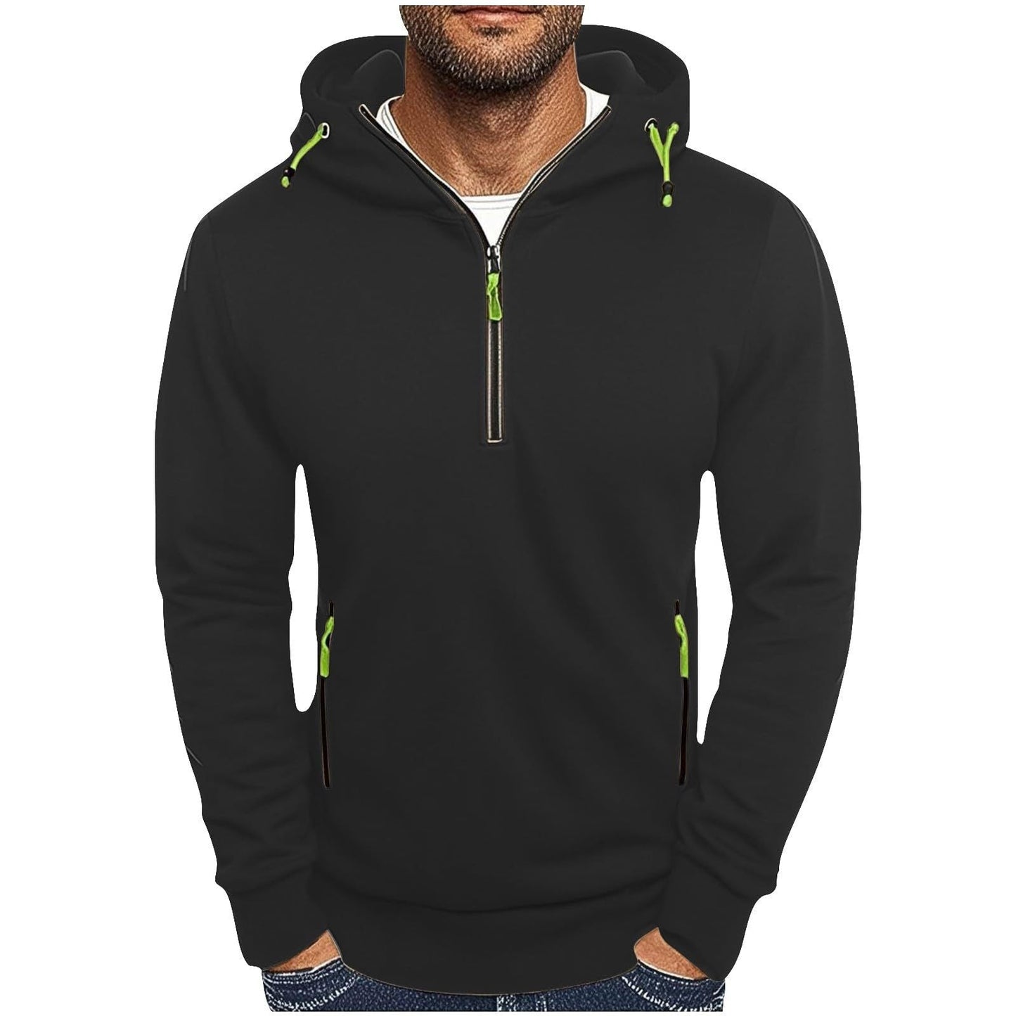 Herren modischer Kapuzenpullover mit zwei Taschen und halbem Reißverschluss ModeGeist
