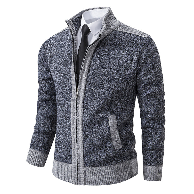 Herren gesteppte Strickjacke mit hohem Kragen und praktischen Taschen ModeGeist