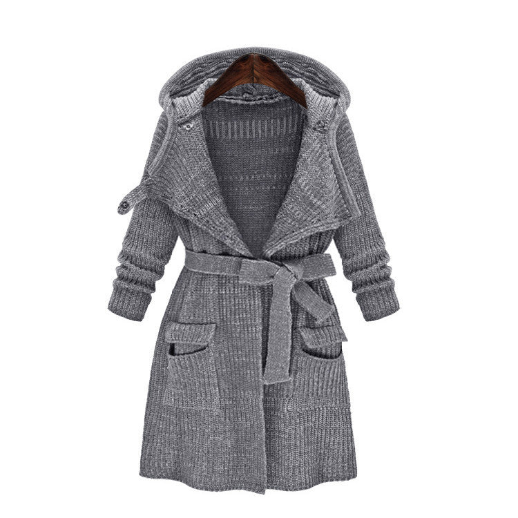 Damen Strickmantel mit Kapuze und praktischen Taschen ModeGeist