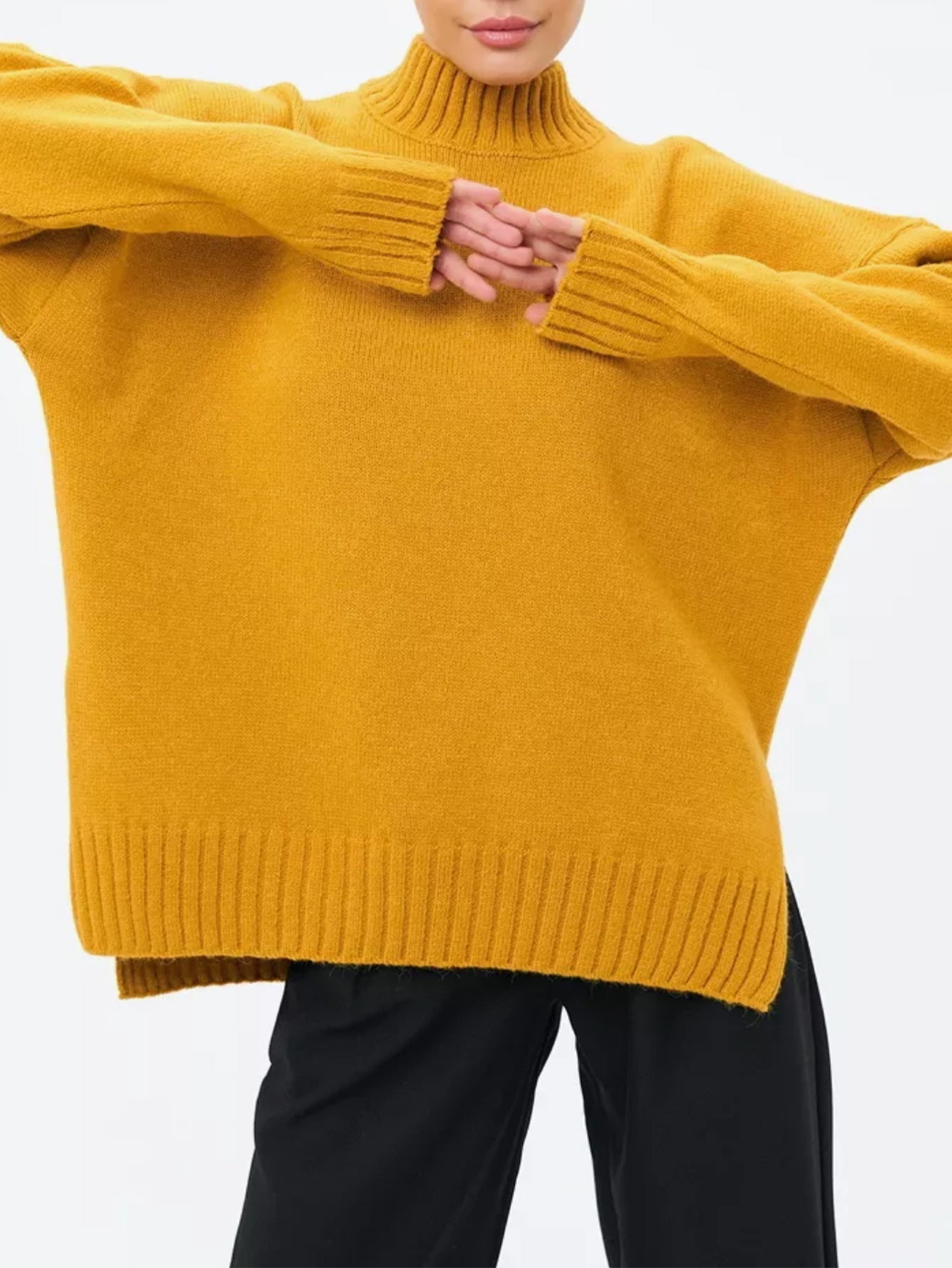 ModeGeist | Pullover Pullover Übergröße Schnitt Gerippter Strick Semi Hoher Hals Fallende Schultern