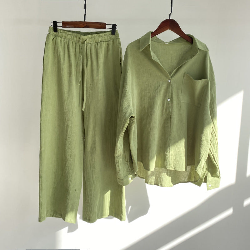 Andrada Set: Baumwoll-Leinenhemd und Hose mit hoher Taille