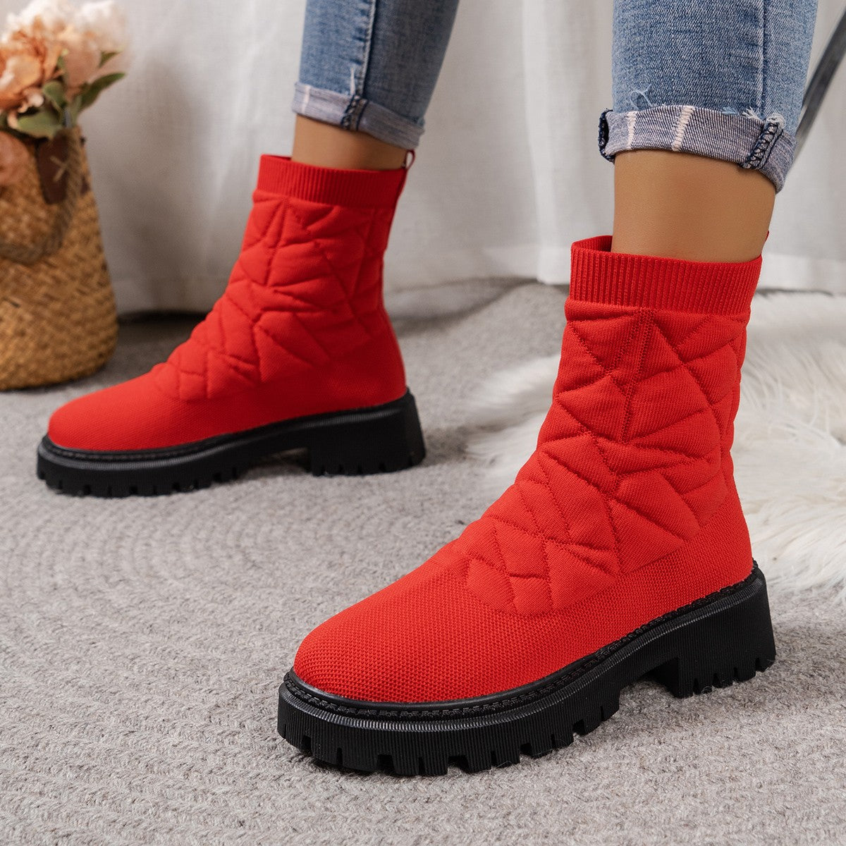 Damen Modische Stiefel mit strukturiertem Obermaterial und rutschfester Profilsohle ModeGeist