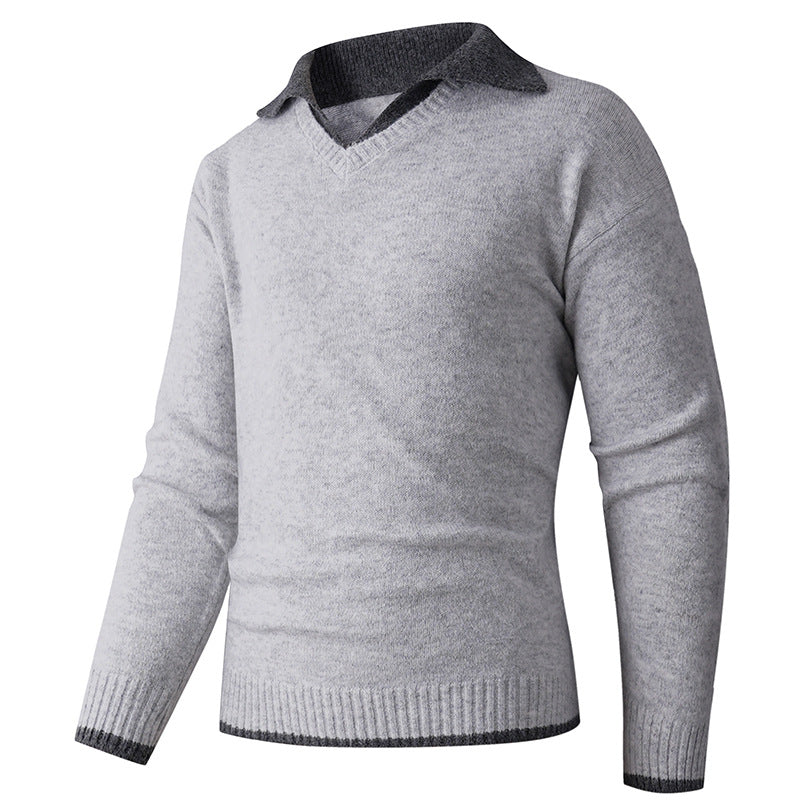 Herren V-Ausschnitt Pullover mit Hemdkragen und feiner Struktur ModeGeist