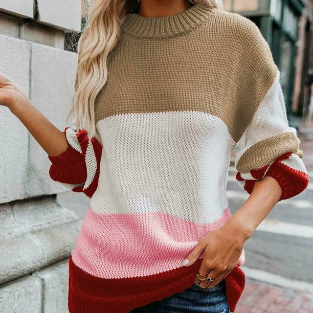 ModeGeist | Gestreifter Strickpullover mit Doppelt Naht