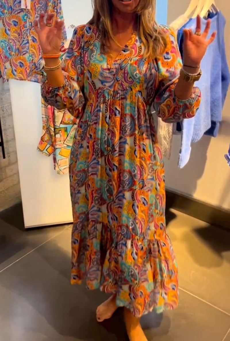 Boho Maxi-Dress for Women with Puff Sleeves and Lace Details by MODEGEIST