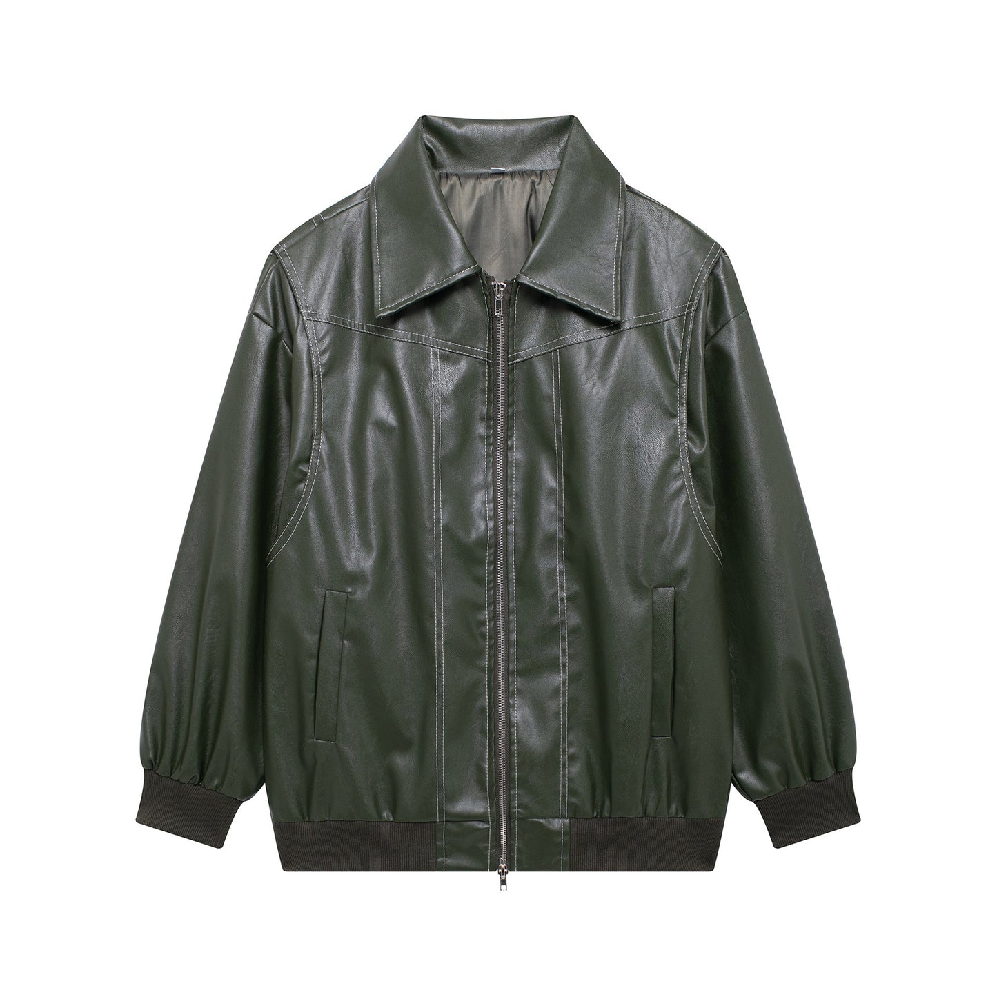Damen Kunstlederjacke mit lässigem Schnitt und elastischem Saum ModeGeist