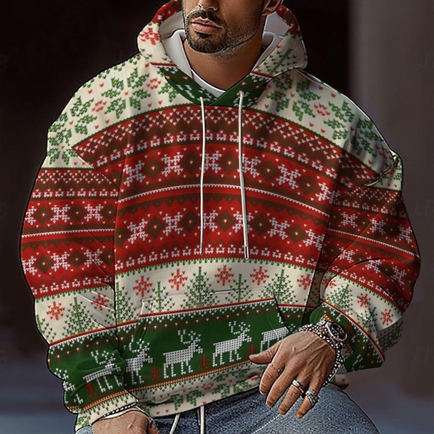 Herren Weihnachts-Hoodie mit farbenfrohem grafischen Design und bequemer Passform ModeGeist