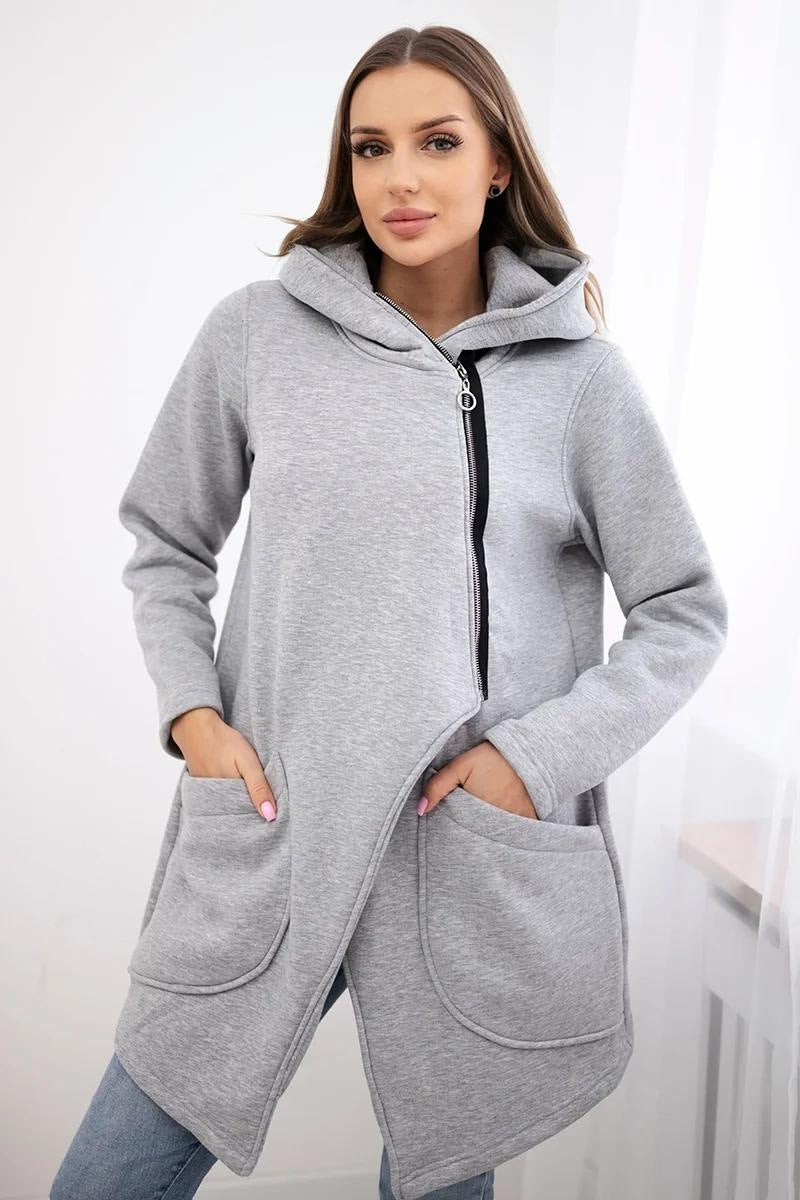 ModeGeist | Zip Kapuzenpullover mittellange Fleece Sweatjacke