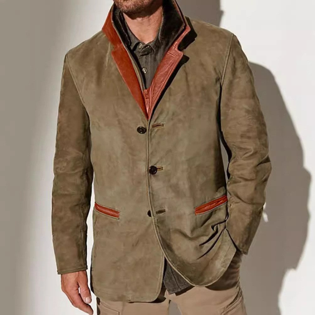 Herren elegante Wildlederjacke mit Kontrastdetails ModeGeist