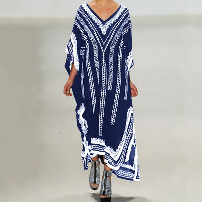 Modegeist Damenkaftan mit weit geschnittenen Ärmeln und kunstvollem Ethno-Print