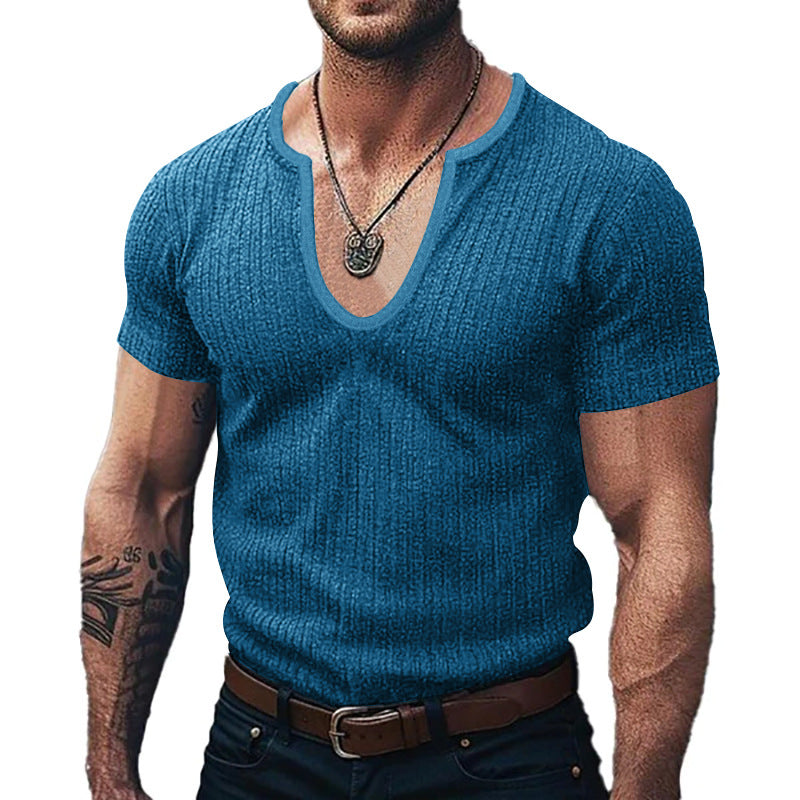 Herren Ribbed V-Ausschnitt T-Shirt ModeGeist