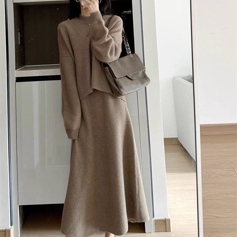 Damen Strickkleid mit lässigem Oversized-Oberteil und elegantem Rock ModeGeist