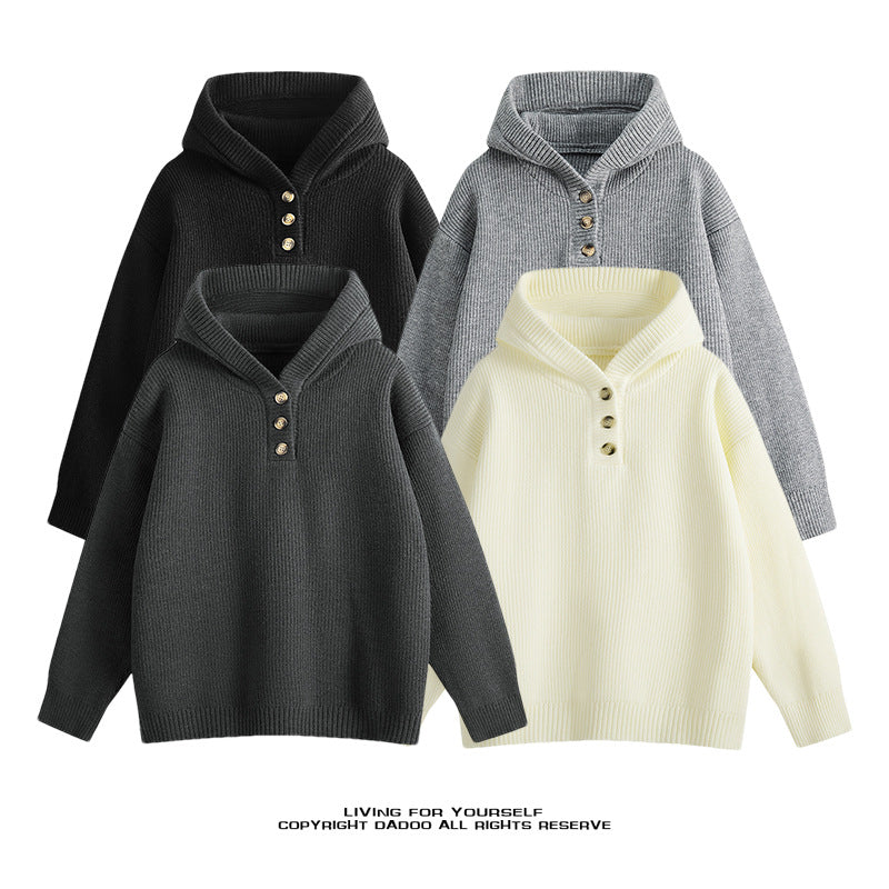 Damen Hochwertiger Strickpullover mit Stehkragen und Knopfdetails ModeGeist