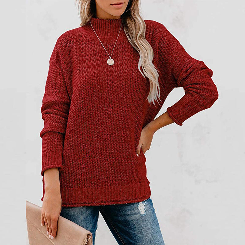 Damen Grobstrickpullover mit hochgeschlossenem Kragen und lässiger Passform ModeGeist