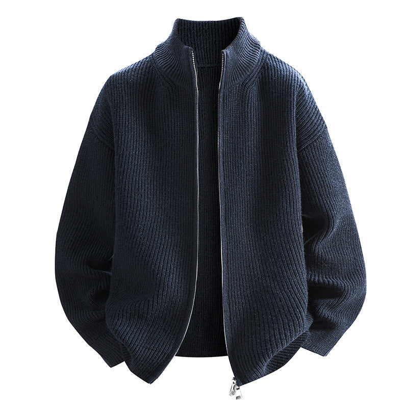 Damen modische Strickjacke mit hohem Kragen und Reißverschluss ModeGeist