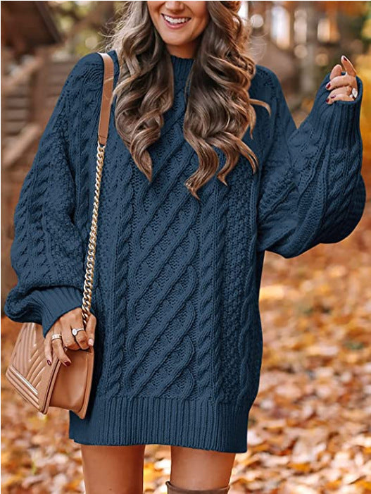 Damen Grober Strickpullover mit voluminösen Ärmeln und dekorativem Zopfmuster ModeGeist