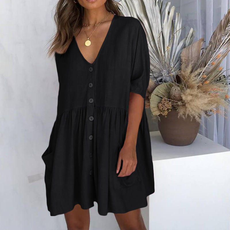 Baumwoll-Shirtkleid für Damen: luftig, mit Knopfleiste und Taschen - im modernen Stil