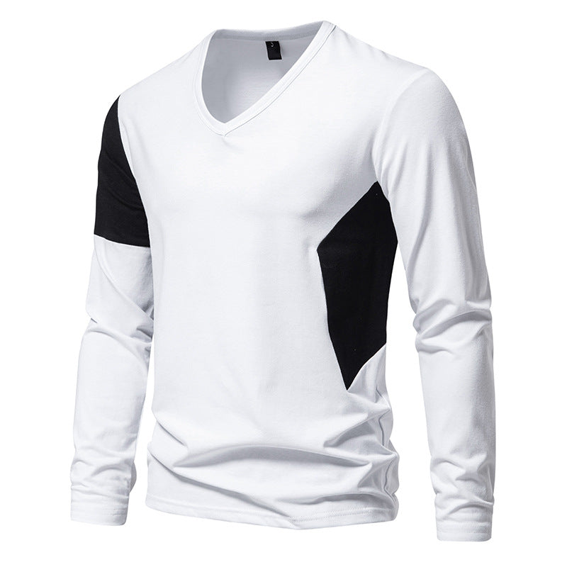 Herren Langarmshirt mit modernem V-Ausschnitt und farblich abgesetzten Ärmeln ModeGeist