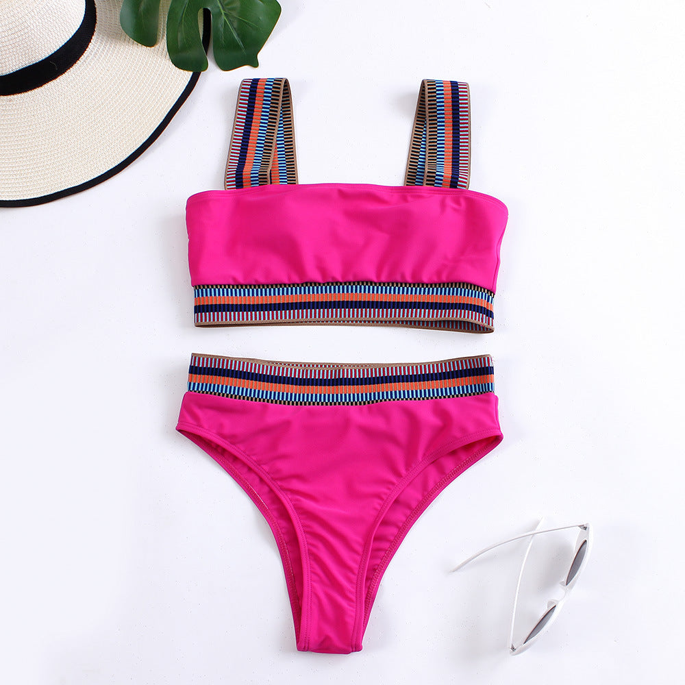 Bikini mit breiten Trägern und buntem Bund von MODEGEIST für Damen