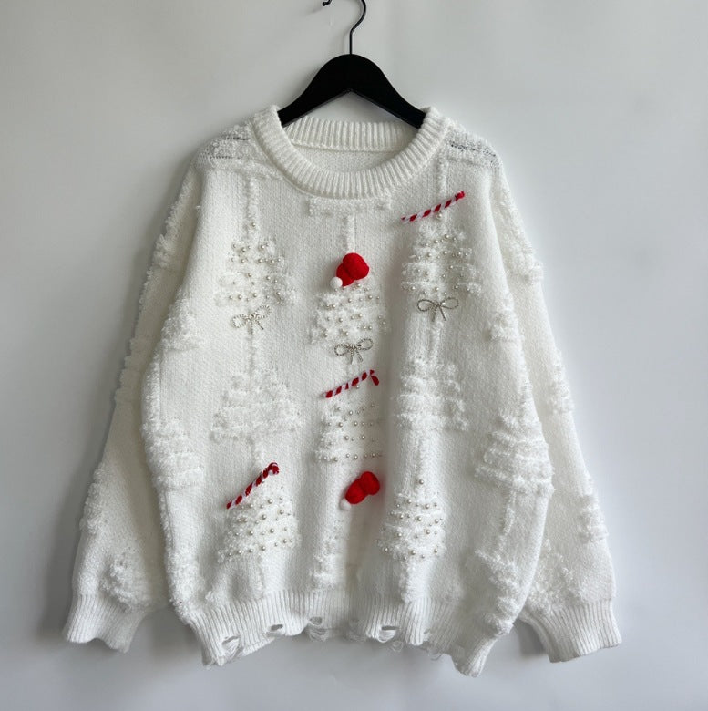 Damen Weihnachts-Pullover mit festlichem Motiv und 3D-Applikationen ModeGeist