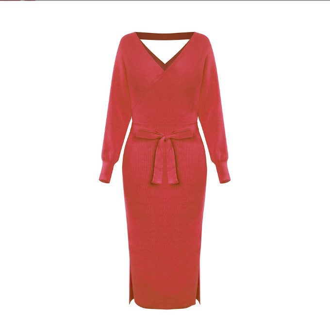 Damen Strickkleid mit Wickeloptik und seitlichem Schlitz ModeGeist