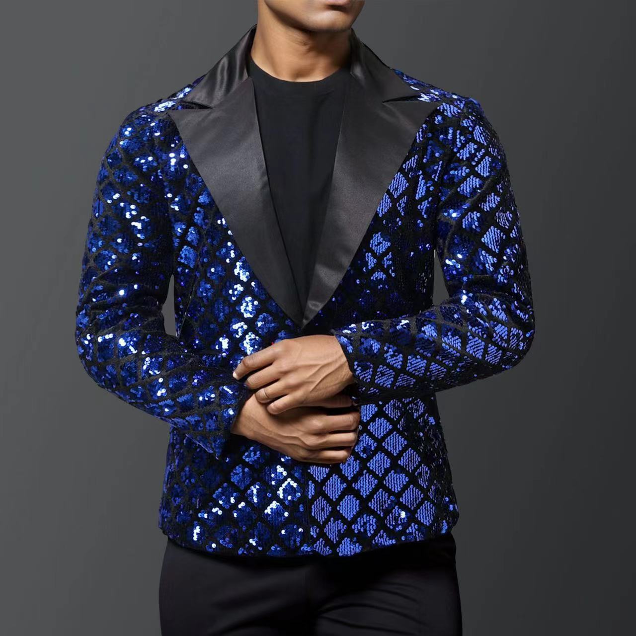 Herren glitzernder Smokingblazer mit luxuriösen Paillettenmustern ModeGeist