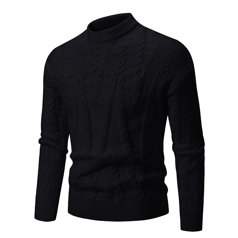 Herren Feinstrickpullover mit Kabelmuster und hohem Kragen ModeGeist