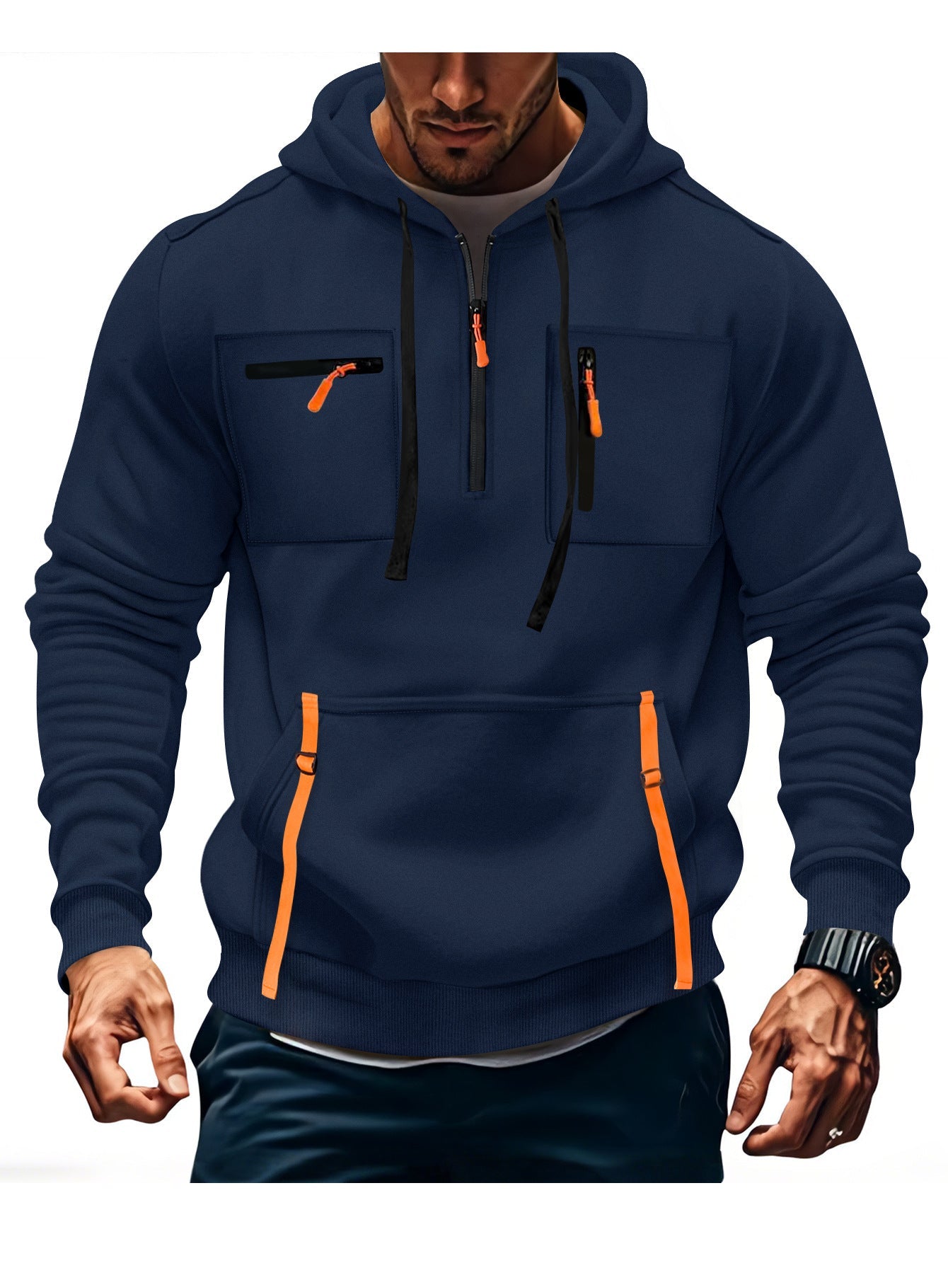 Herren modischer Kapuzenpullover mit funktionalen Reißverschlusstaschen ModeGeist