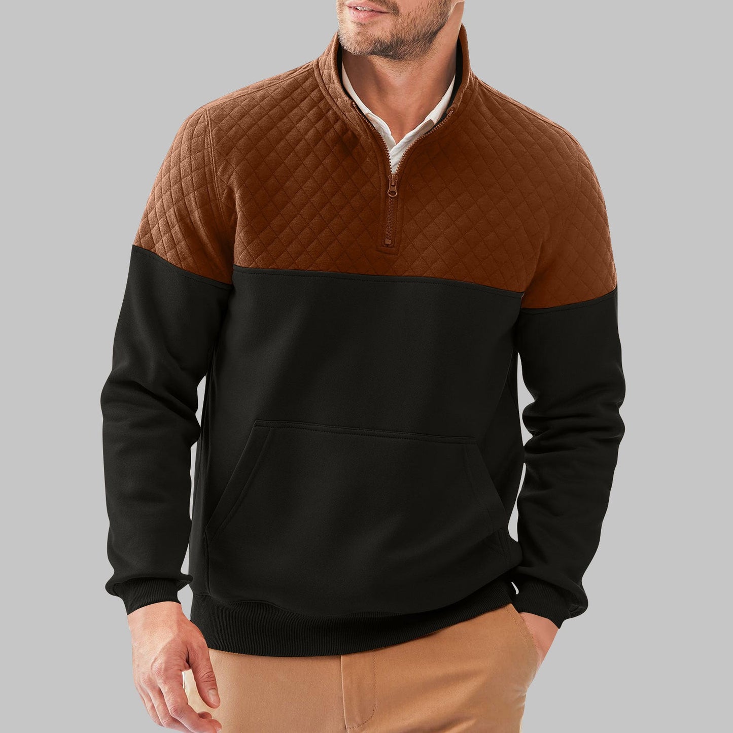 Herren Fleece-Pullover mit Steppdetails und hohem Kragen ModeGeist