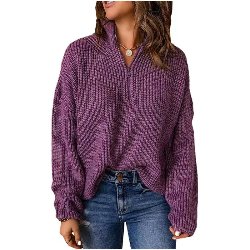 Damen Strickpullover mit kurzem Reißverschluss ModeGeist