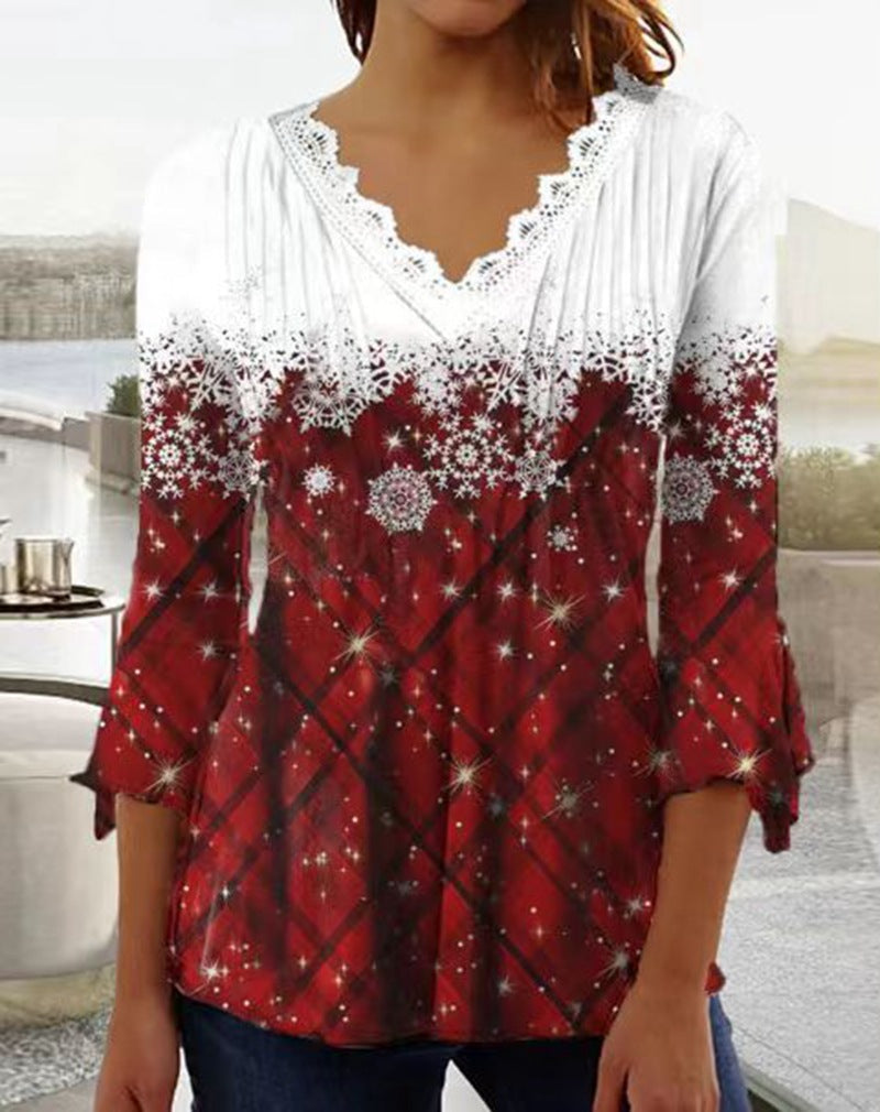 Festliches Damen-Blusenshirt mit Spitze und Karomuster von MODEGEIST
