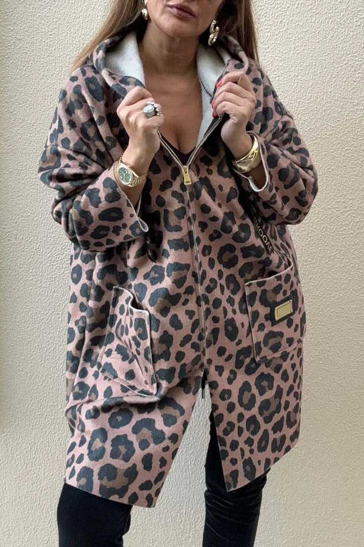 Damen modische Kapuzenjacke mit Leo-Muster ModeGeist