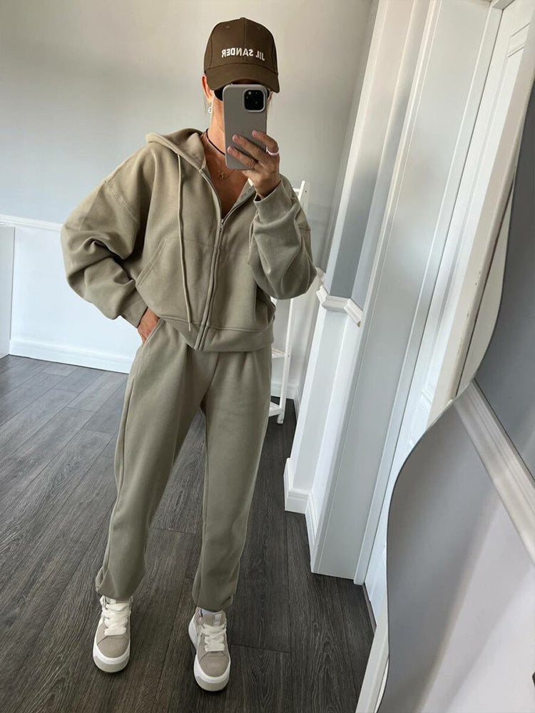 Damen sportliches Fleece-Jogginganzug-Set ModeGeist