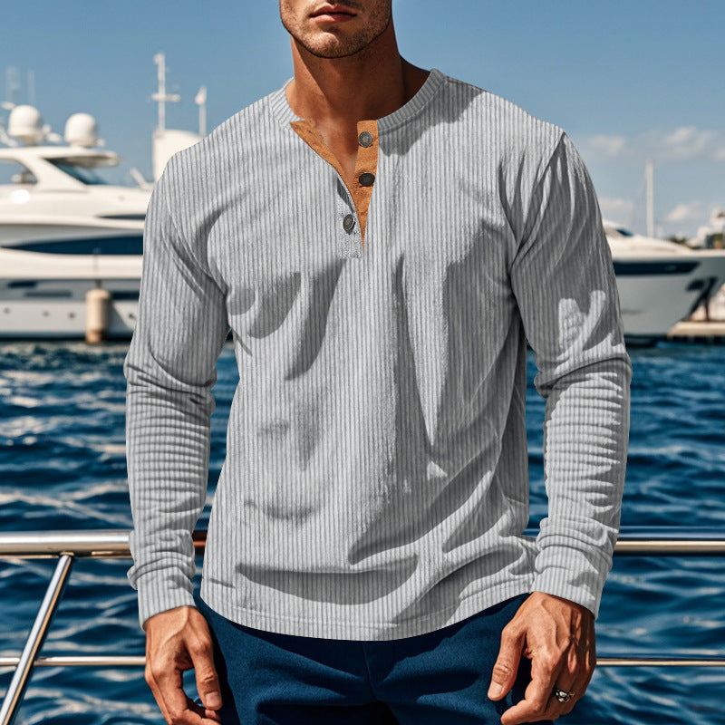 Herren Langarmshirt mit Knopfleiste und Rippstruktur ModeGeist