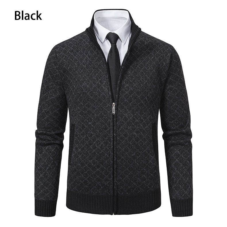 Herren Strickjacke mit Reißverschluss und modernem Rautenmuster ModeGeist