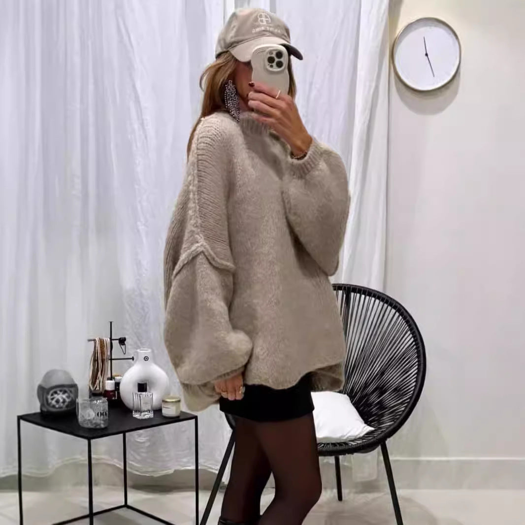 Damen kuscheliger Oversize-Pullover mit weiten Ärmeln und strukturiertem Strick ModeGeist