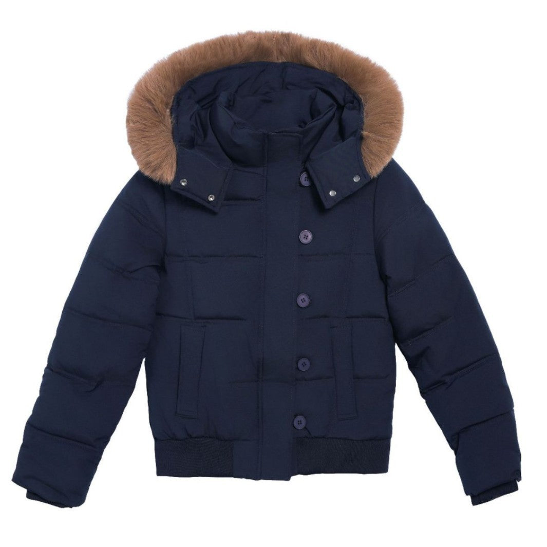 Damen Stylische Jacke mit abnehmbarem Kunstfellkragen und Knopfdetails ModeGeist