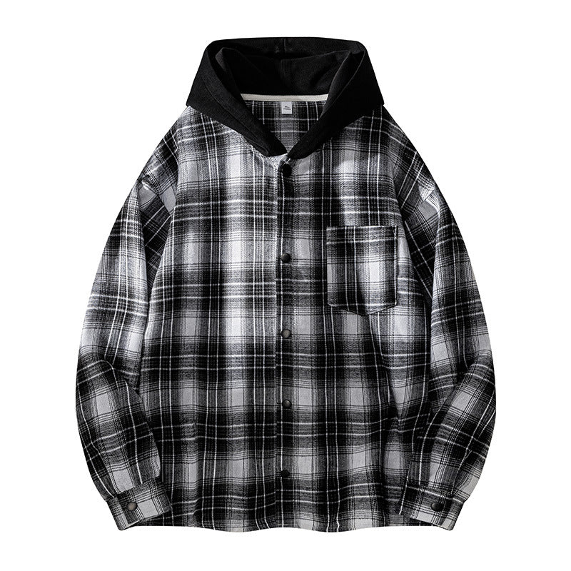 Herren lässige Hemdjacke mit gefütterter Kapuze und Karomuster ModeGeist