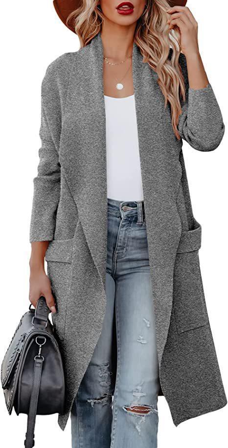 Damen lässiger Cardigan mit langen Ärmeln und praktischen Taschen ModeGeist