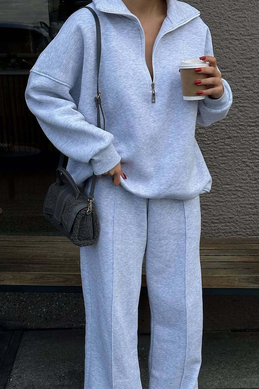ModeGeist | Vibes Halb Offenes Pullover Sweatshirt und Hose Zwei Teiliges Satz