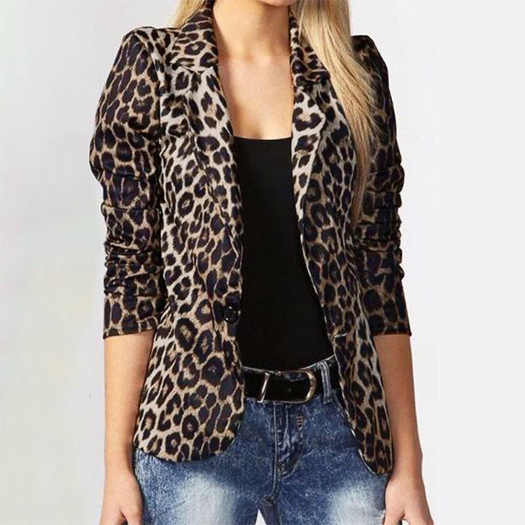Damen Elegante Leopard-Muster Blazerjacke mit tailliertem Schnitt ModeGeist