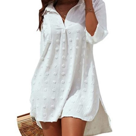 Leichtes Hemdblusenkleid für Damen mit seitlichem Schlitz und 3/4-Ärmeln von MODEGEIST