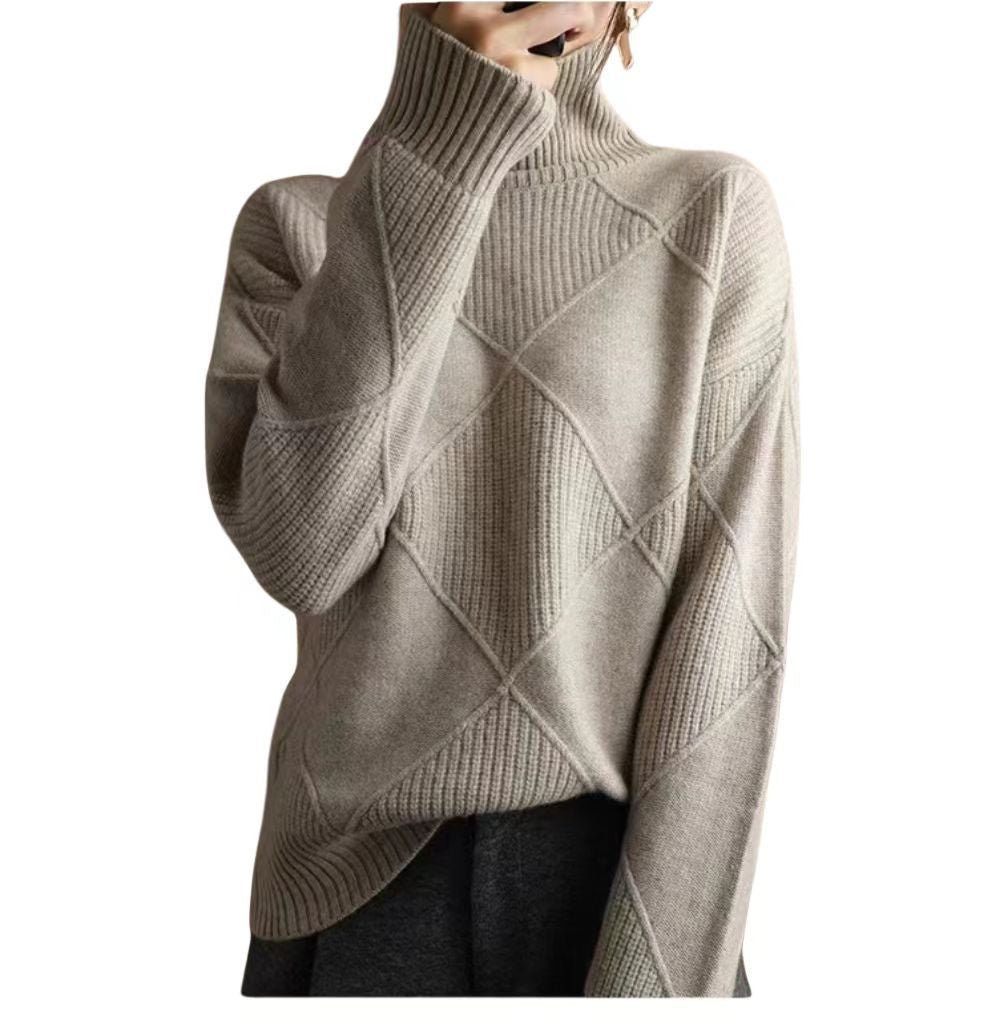 Damen Grobstrickpullover mit schickem Rollkragen und strukturiertem Muster ModeGeist