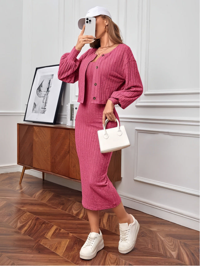 Damen Strick-Outfit mit Knopfleiste und Bündchen ModeGeist